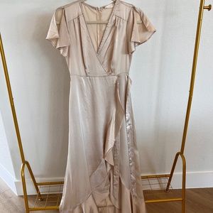 Champagne Satin Wrap Dress